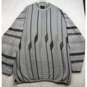 Textured Knit Sweater Mens 2XL Gray Black 90s‎ Hip Hop Geometric Pullover